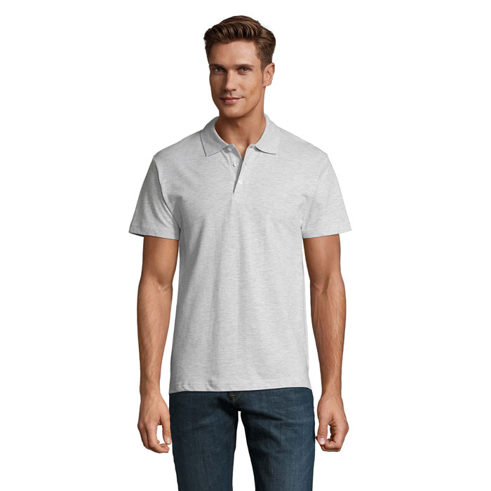 Polo en coton publicitaire homme 210g - SPRING Blanc Chiné